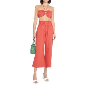 NWT! KOURT Few Moda Orange Crop High Waist Wide Leg Ruched Waist Pants - S